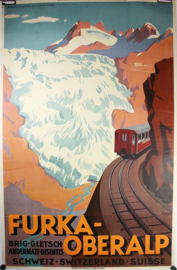 Furka Overalp Swiss Travel Poster  Print